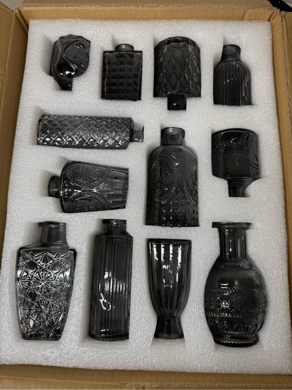 Set of Assorted Black Decorative Glass Vases - 12-Piece